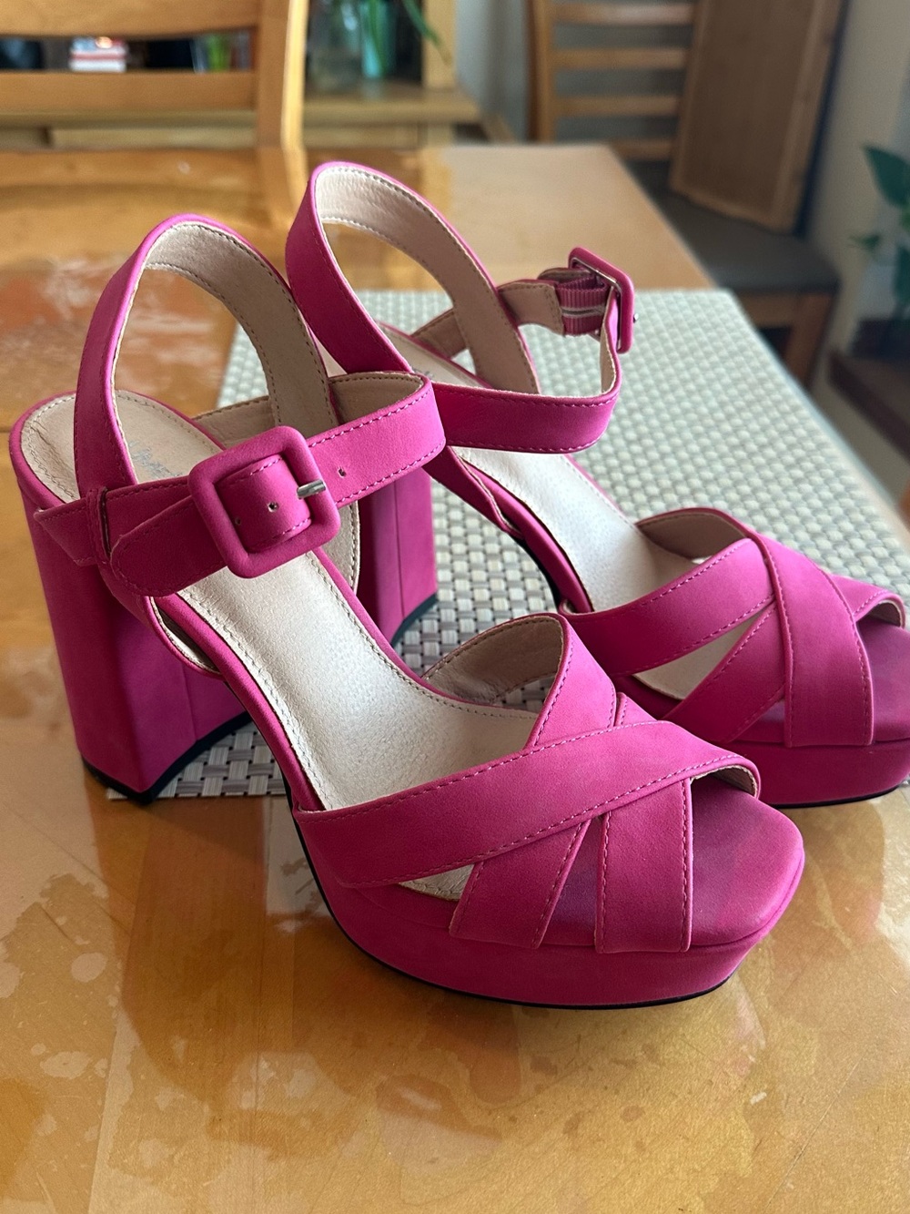 Limelight Hot Pink Platform Block Heel Sandals